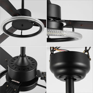 Remy 52" Modern Industrial Iron/Acrylic/Wood Remote-Controlled 6-Speed Integrated LED Ceiling Fan - JONATHAN Y